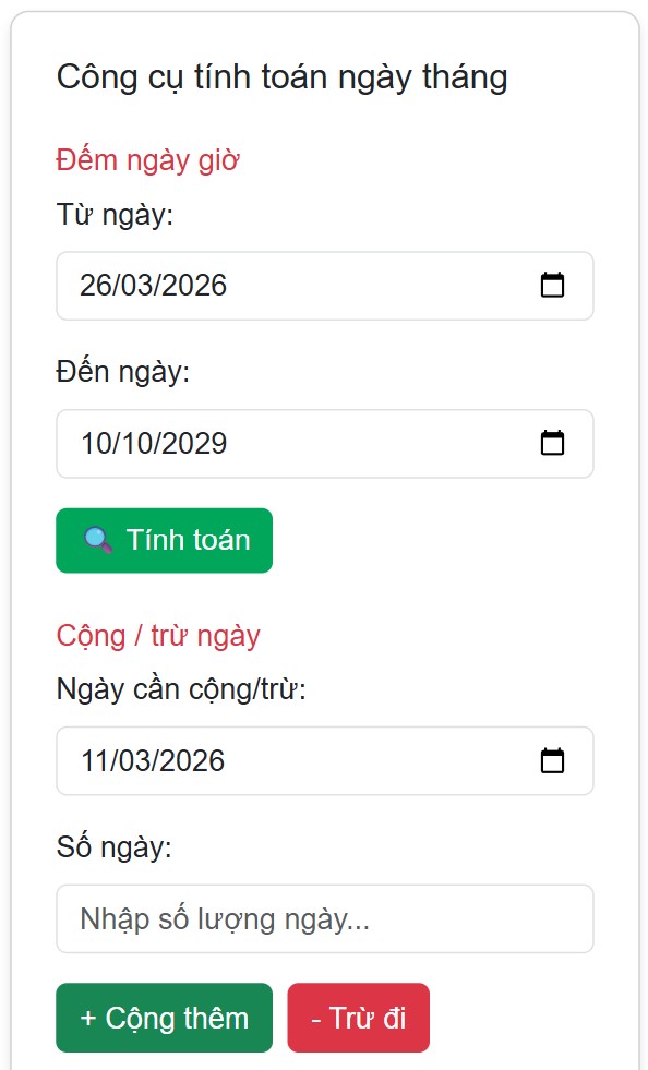 Công cụ tính ngày tháng chính xác